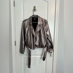 INC International Concepts Shimmering Silver Leather Jacket